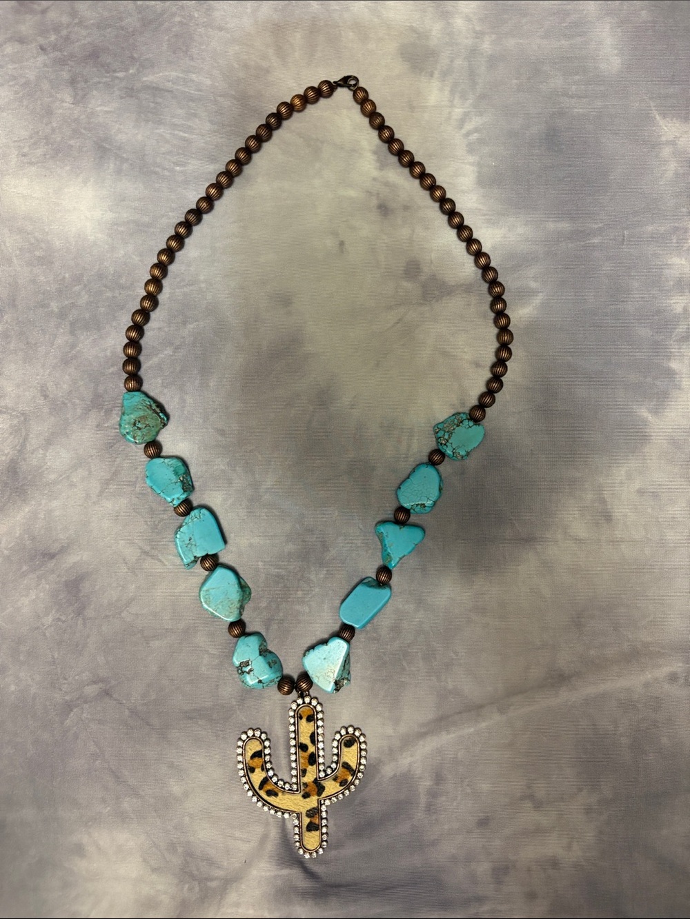 Turquoise Stone Cactus Pendant Necklace - Women Jewelry